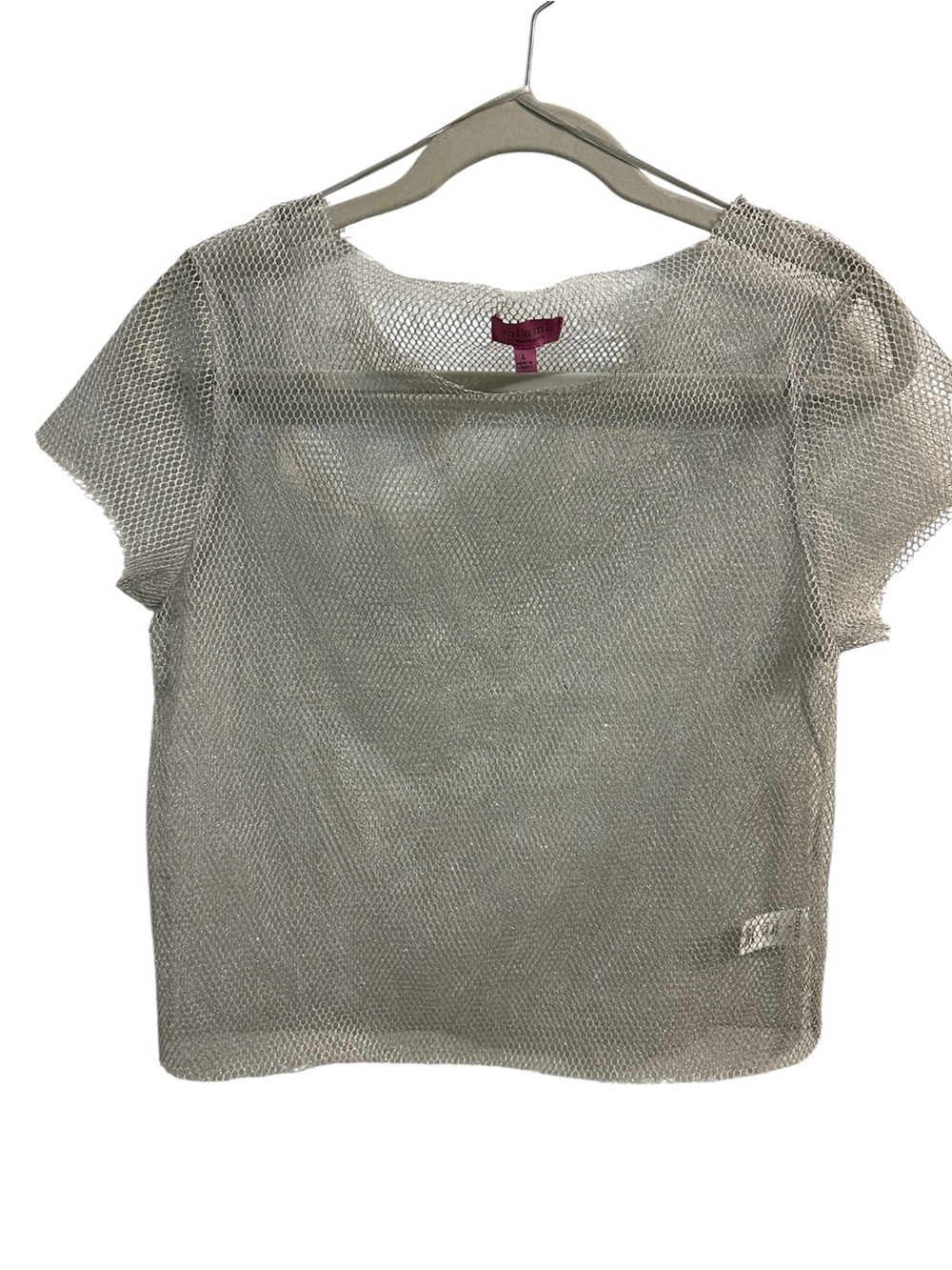 Mi Ami  Silver Metallic Mesh Short Sleeve Tee Large